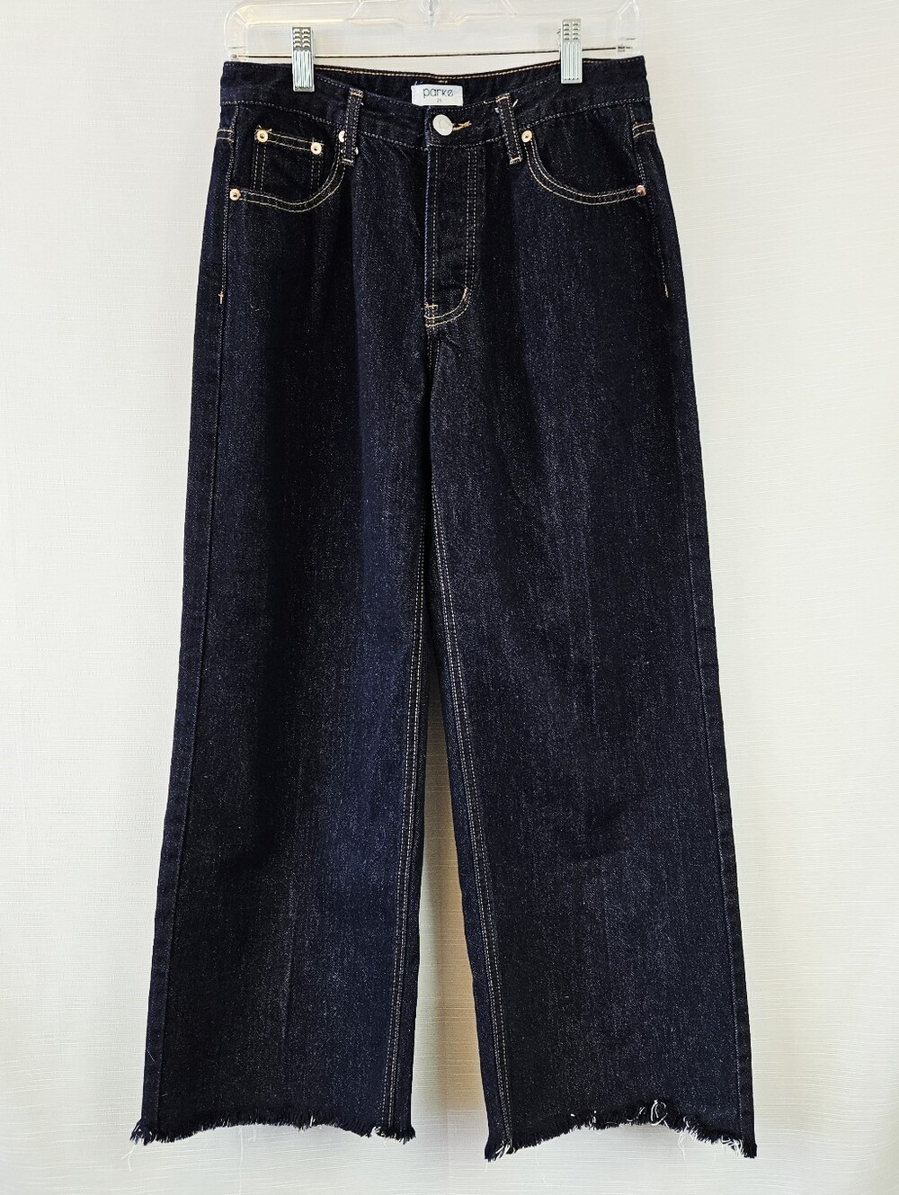 Parke Dark Wash Button-Fly Wide Leg Raw Hem Jean size 26